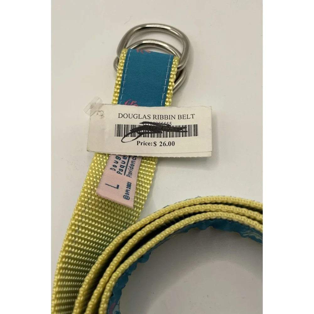 Douglas Paquette Women Sz L Canvas D Ring Belt Palm Trees Blue Beach USA NWT 44